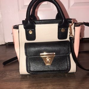 Pink Black Nude Pleather Handbag